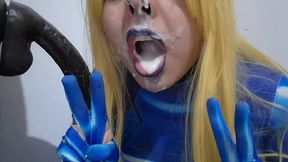 full version: cute trans samus with bdsm nosehook giving a sloppy blowjob to bbc dildo, deepthroat, facial fuck and eating semen