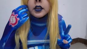 full version: cute trans samus with bdsm nosehook giving a sloppy blowjob to bbc dildo, deepthroat, facial fuck and eating semen