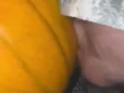 Chubby bear breeding a pumpkin with his throbbing uncut cock
