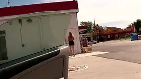 Blonde Stunner Masturbates with Massive Dildo in Gas Station Bathroom