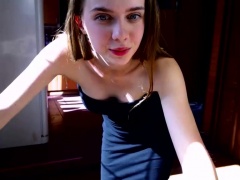 Slender young brunette flaunts her body and pleases herself