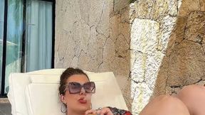 BBW stepmom relaxing while smoking a delicious cigar