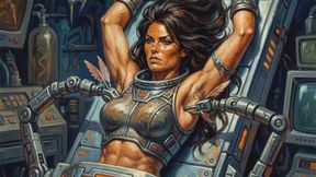 Sexy Science fiction babe has her armpits and breasts tickled and prodded by bondage BDSM robot machine device