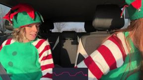 Nadia Foxx & Serenity Cox as Horny Elves cumming in drive thru with remote controlled vibrators / 4K