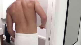 Skinny twink barebacked by stepbro under a hot shower