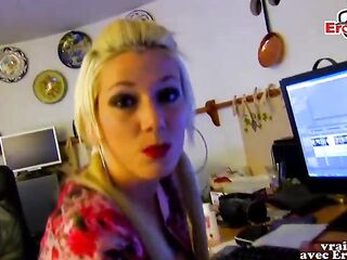 Lewd, French blond in a ebony, fishnet suit is in the mood to have anal sex