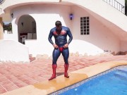 Superman gets his thonged spandex suit soaking wet