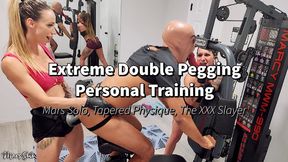 EXTREME DOUBLE PEGGING PERSONAL TRAINING: THE XXX SLAYER, TAPERED PHYSIQUE, MARS SOLO - female domination, anal, fetish, gym, femdom, strap-on, slave training, submissive, anal gaping, dildo, big toys, muscular women, humiliation, domination