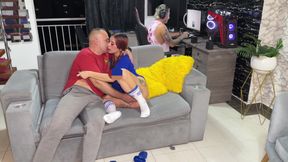 My stepfather comes to visit my house and I don't hesitate to fuck my wife