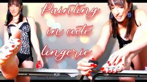 Painting in cute lingerie