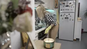 Horny Blonde MILF in Nylons Gets Pounded in Kitchen Chaos