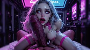 cyberpunk doll getting fucked by a huge dick, her asshole broken. lactation, asmr, cumshot, cum - ai-generated