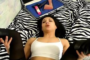Dark haired chick from France fucking with a hard cock