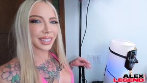 Bimbo blonde roommate deep throats and rides pole