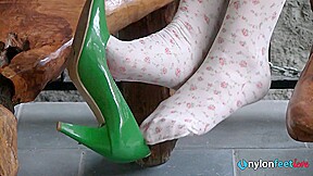 Sweet blonde models beautiful stockings just for you