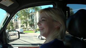 Kinky blonde whore Alice Frost gives a blowjob in a car