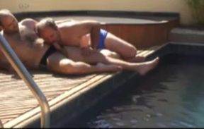 moustached daddy and bear fip flop sex by the pool