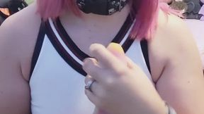 Cheerleader riding a dildo