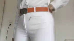 Elegant German lady wanks herself on a stable seat