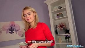 Public Agent Hot blondes gets a mouthful of cum after fucking for cash