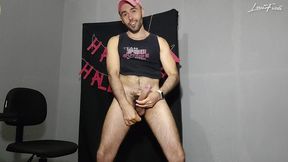 hairy naked guy setting up halloween scenery - louiferdi