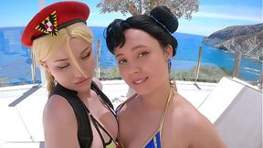 Lesbian Battle Lesbians in Leather Combat Clothes