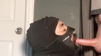 Masked amateur bloke gives his roommate a bj through a glory hole