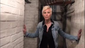 Short Haired Blonde Chick Gets Man Handled in the Cellar and Fucked in the Ass