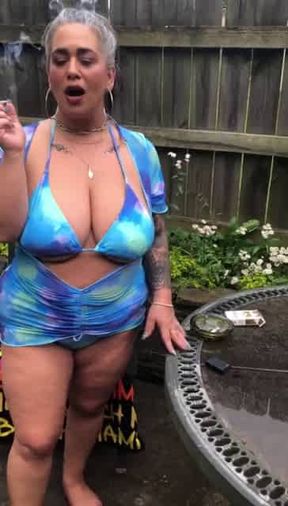 Kandy smoking in blue