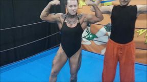 Belorussian fem bodybuilder dominates a red haired guy