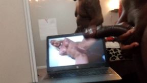 maxx jenkins stroking his bbc while watching his big black dick do work on screen