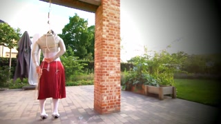 CD selfbondage outdoors with ice lock