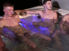 Stepdad hot tub fun with stepson and friends