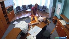 Beautiful office fuck in the cowgirl pose with a long-legged model Kiss