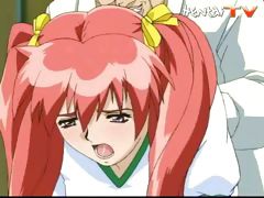 Sexy redhead is screaming while her pussy is being stretched