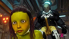 Alien sex in a starship. Female green alien gets fucked by a big monster