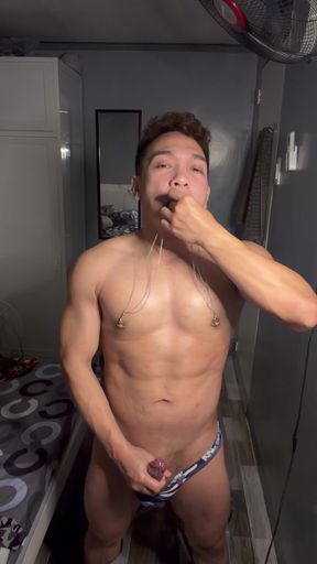BDSM Pinoy Muscle Twink Nipple Play Cumshot