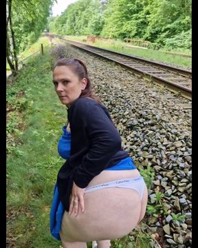 German MILF fucks pregnant outside in the field
