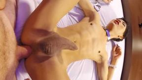 ”Asian tbabe enjoyed rough ass pumping after tbabe posed & got a blowjob”