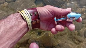 River handjob with cock rings and ass plug