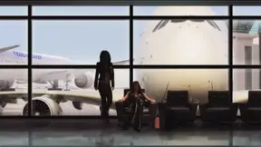 lezbian stewardesses have fun in airplane