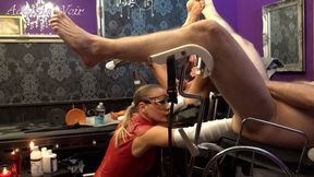 Double Anal Fisting extreme - with massive latex gloves Adelina Noir elbow deep into 2 anal slaves.