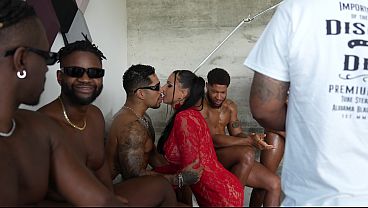 German blonde Jolelove takes on 5 black guys in a gangbang