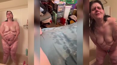 BBW Milf Gushes Hard With Sex Toys In Shower Masturbation