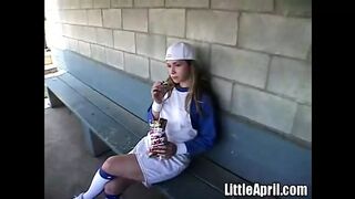 April loves baseball games and fingered