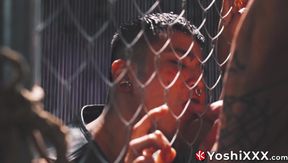 Submissive Japanese jock Yoshi Kawasaki endures rough anal from Yusaku Kaga