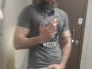 Muscle Daddy Jerks Off In Public Bathroom
