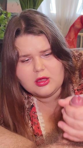 Stunning moment from &quot;Romantic date with mommy - gentle handjob and cum eating&quot;