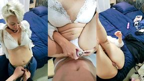 il m ecarte les cuisses sur le bord du lit et me baise la chatte a fond et fini avec une facial