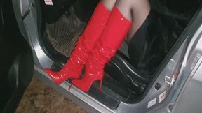 Honda Revving in Red PVC Boots with Exhaust Pipe View WMV